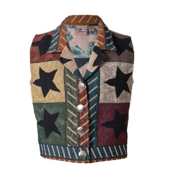 Don't mess with Texas Tapestry Vest Made In USA Vintage 1990s Sz m - Picture 1 of 5